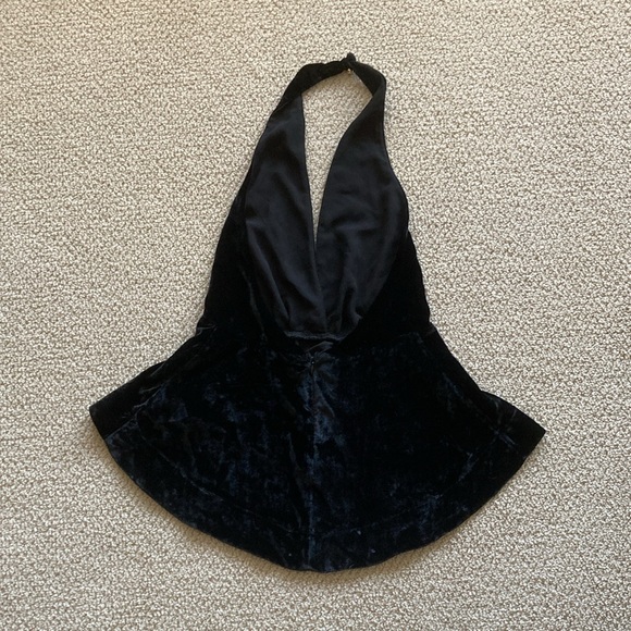 Express Crushed Velvet Halter Backless Tank Top Going Out Blouse Size 4 Black - Picture 9 of 12